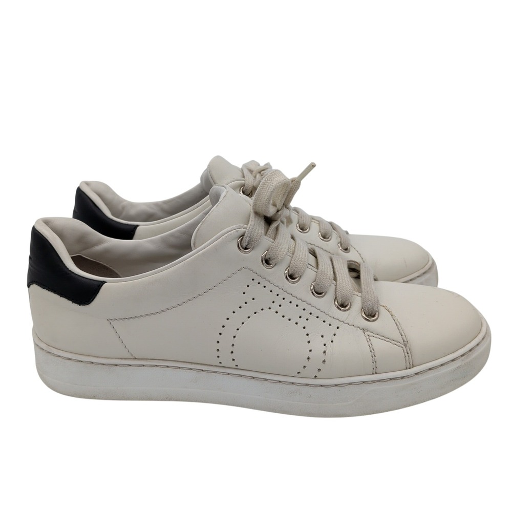 Salvatore Ferragamo Pierre White Leather Sneakers Mens 7.5 C Made in Italy